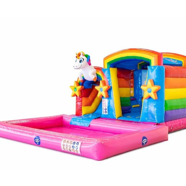 meten Octrooi Om toevlucht te zoeken Mini Unicorn splash met glijbaan Roos Springkussens en Partyverhuur