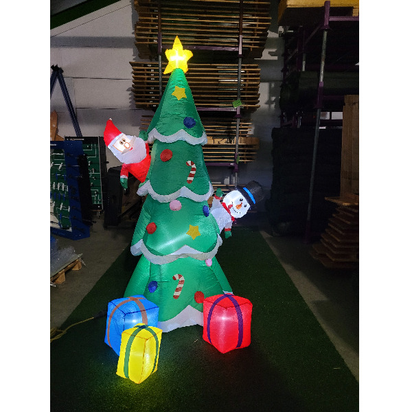 Opblaasfiguur - Kerstboom met kerstman en sneeuwpop kiekeboe 210cm