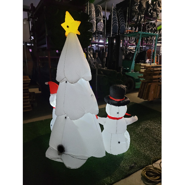 Opblaasfiguur - Kerstboom wit met sneeuwpop