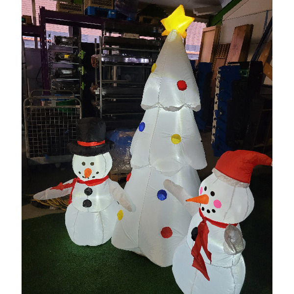 Opblaasfiguur - Kerstboom wit met sneeuwpop