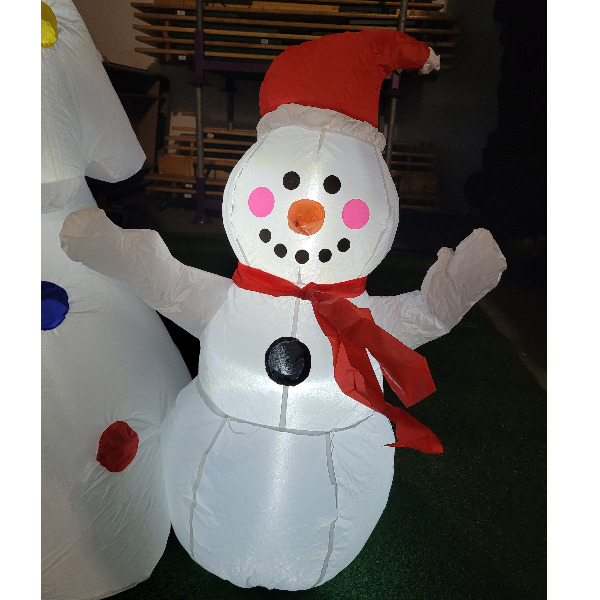 Opblaasfiguur - Kerstboom wit met sneeuwpop