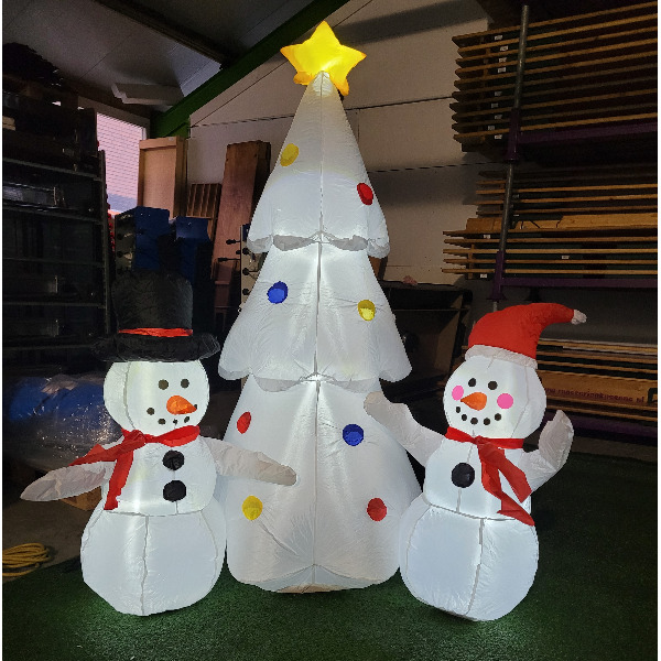 Opblaasfiguur - Kerstboom wit met sneeuwpop